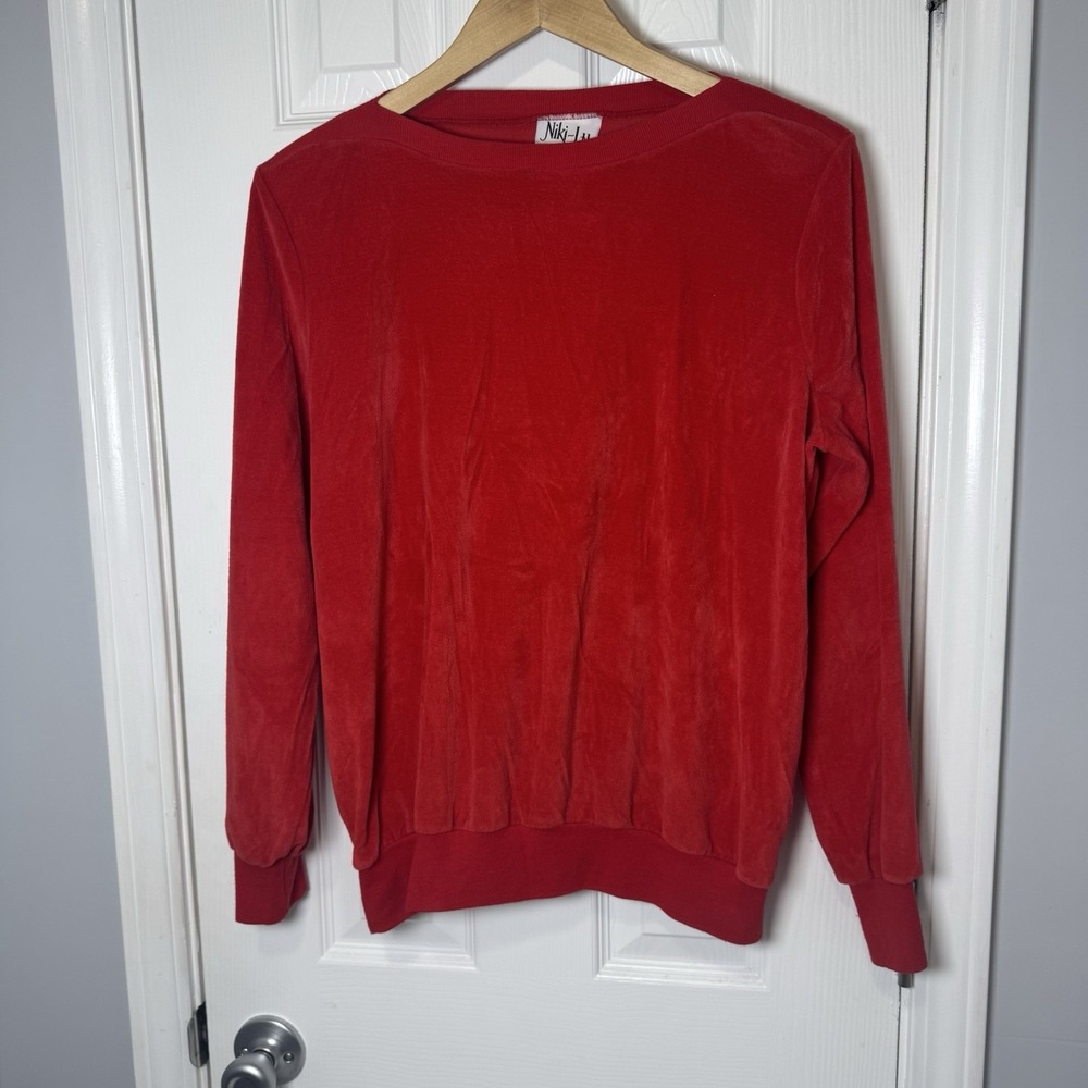 vintage Niki-Lu 50s 60s fuzzy material Velour‎ red sweater Large 16-18